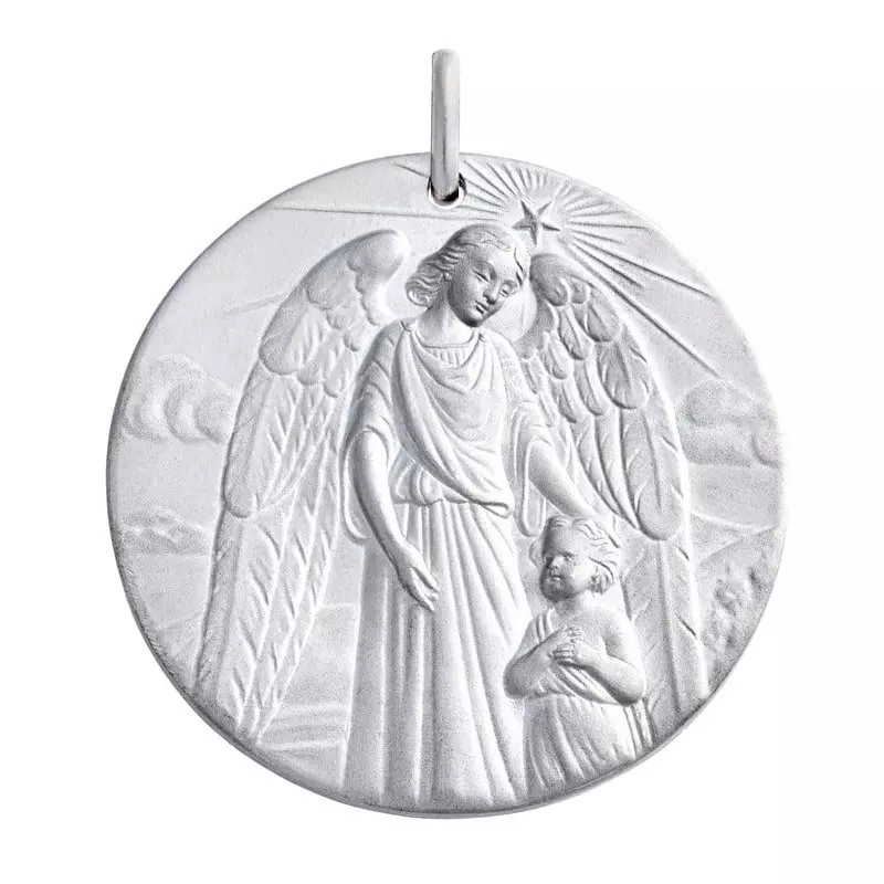 Collection Objets  - Médaille de berceau Ange Gardien en argent