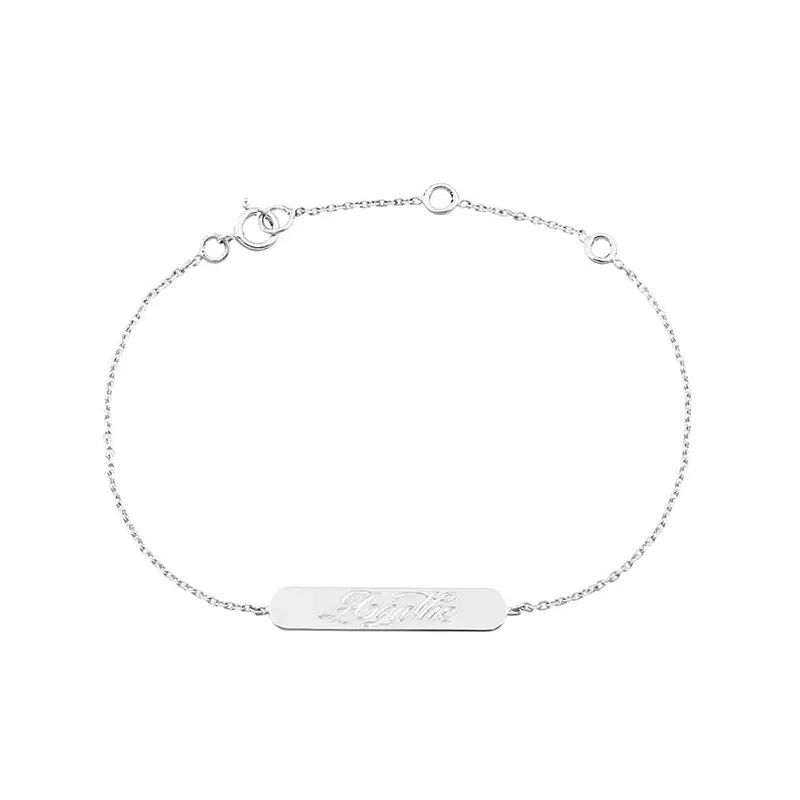 BRACELET IDENTITE PLAQUE RECTANGULAIRE OR BLANC