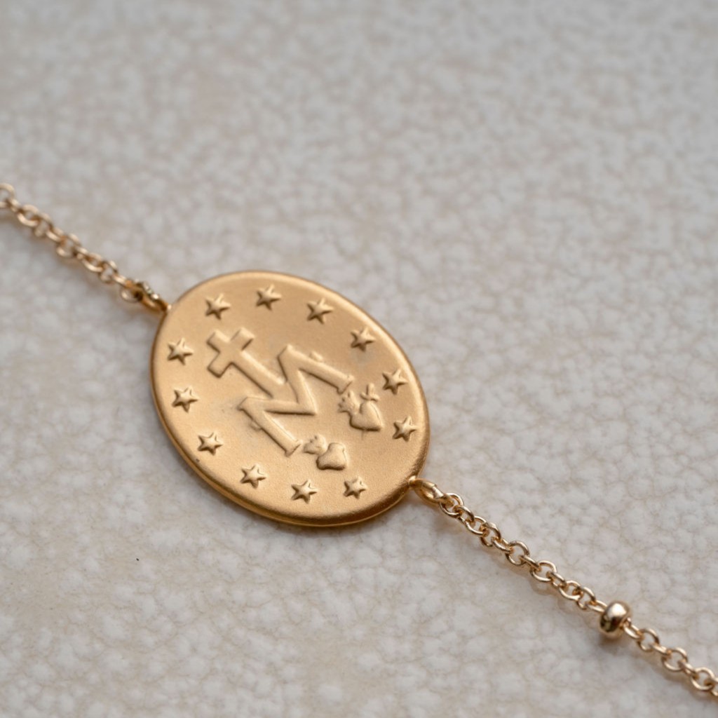 Bracelet cordon Médaille Miraculeuse 11mm en or jaune 18 carats