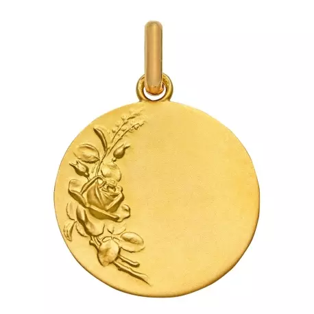 MEDAILLE RONDE BRANCHE DES ROSES 18MM