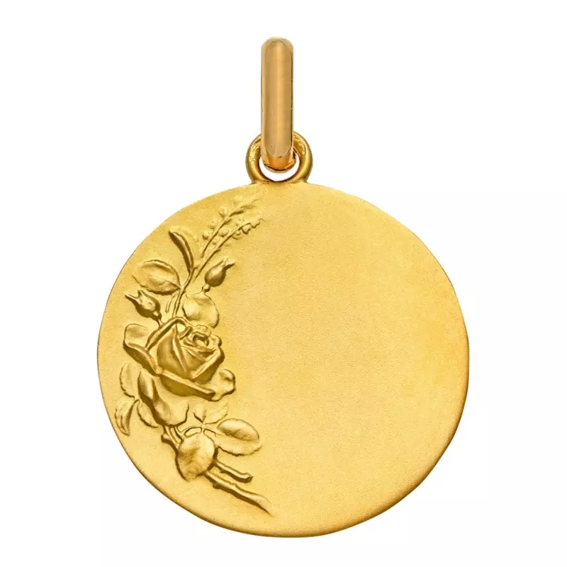 Pendentif personnalisé - Médaille ronde branche de roses 18mm