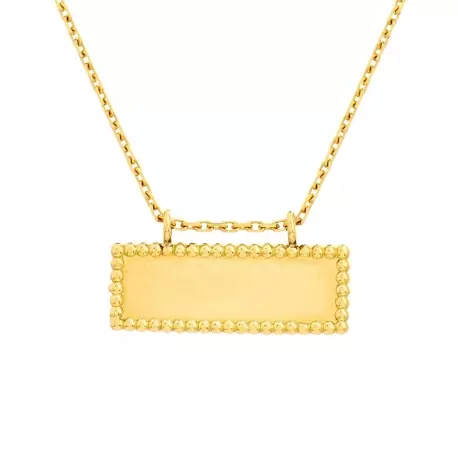 Collier plaque rectangle perlée