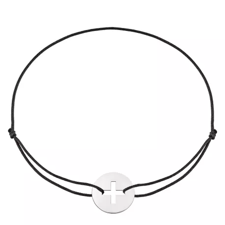 Bracelet sur cordon croix latine en or blanc