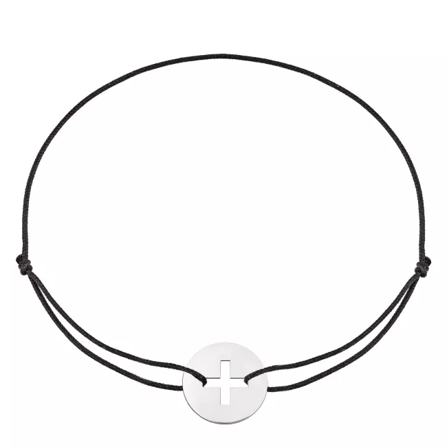 Bracelet sur cordon croix latine en or blanc