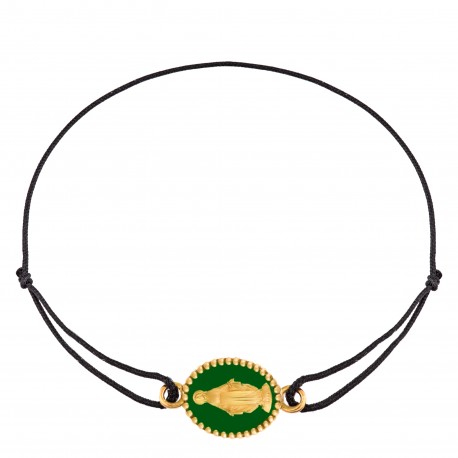 Bracelet cordon •  Médaille Miraculeuse Emeraude