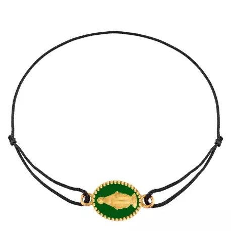 Bracelet cordon •  Médaille Miraculeuse Emeraude