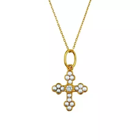 COLLIER CROIX PERLES ET DIAMANTS IRIS