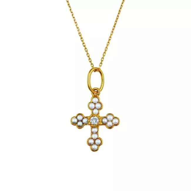 COLLIER CROIX PERLES ET DIAMANTS IRIS