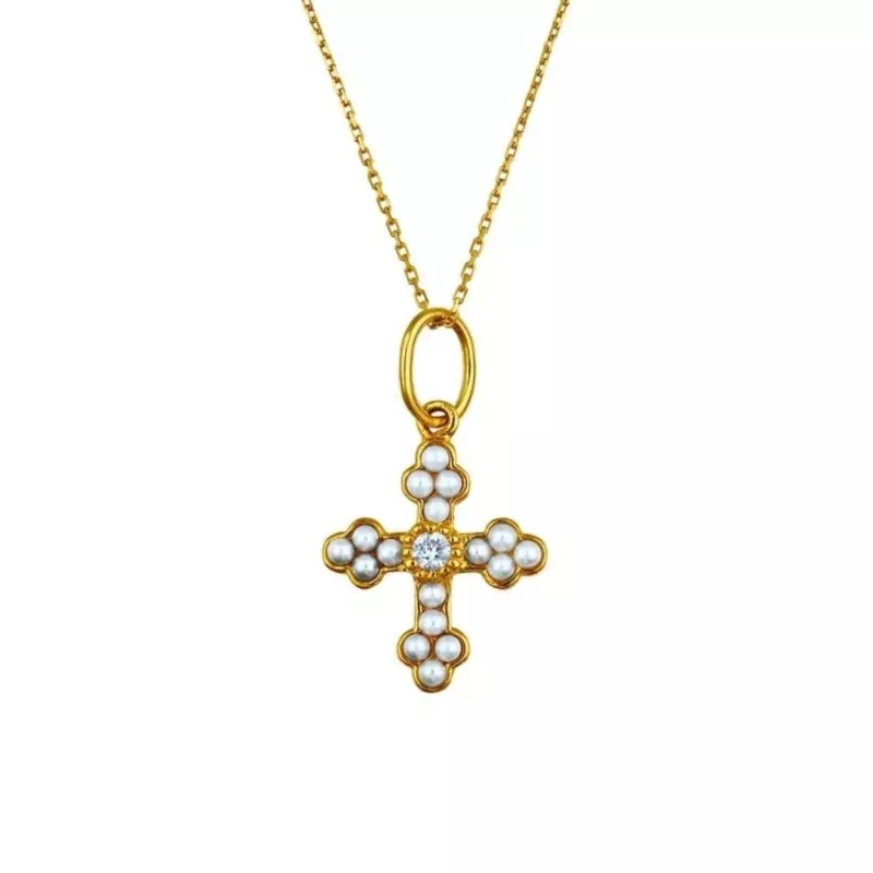 COLLIER CROIX PERLES ET DIAMANTS IRIS