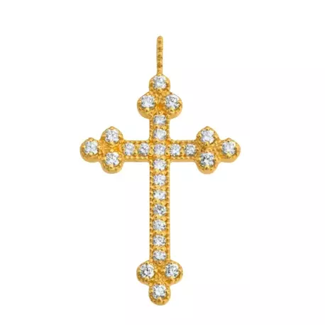 PENDENTIF CROIX TRILOBEE OR JAUNE ET DIAMANTS