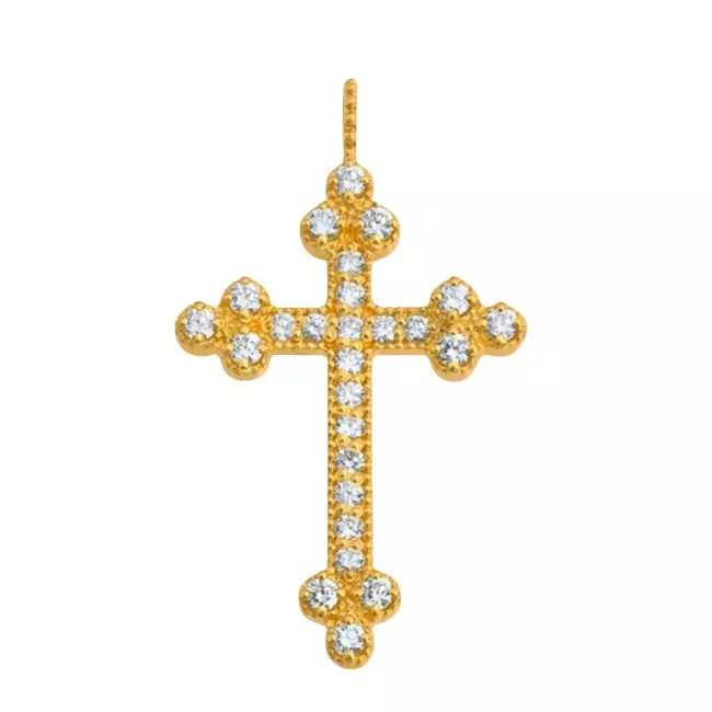 PENDENTIF CROIX TRILOBEE OR JAUNE ET DIAMANTS