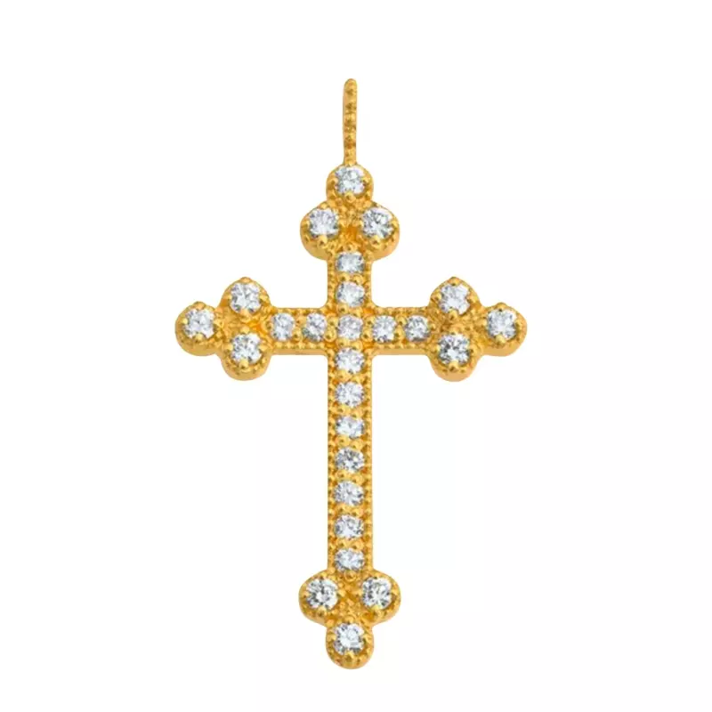 PENDENTIF CROIX TRILOBEE OR JAUNE ET DIAMANTS