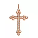 PENDENTIF CROIX TRILOBEE OR ROSE ET DIAMANTS