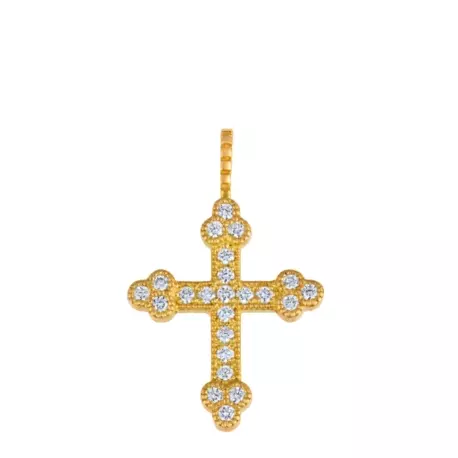 CROIX TRILOBEE OR DIAMANTS OR JAUNE PETIT MODELE