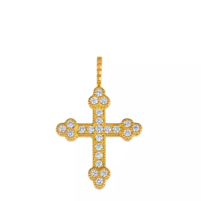 CROIX TRILOBEE OR DIAMANTS OR JAUNE PETIT MODELE