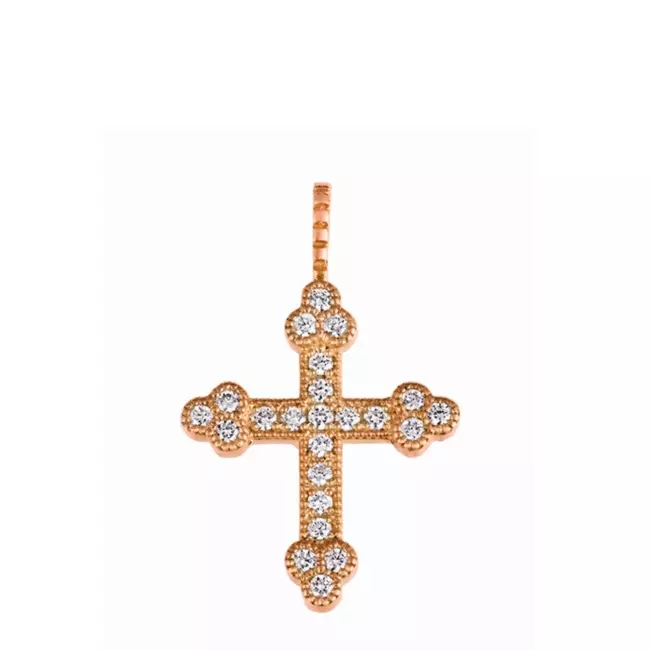 Croix Célestine or rose & diamants