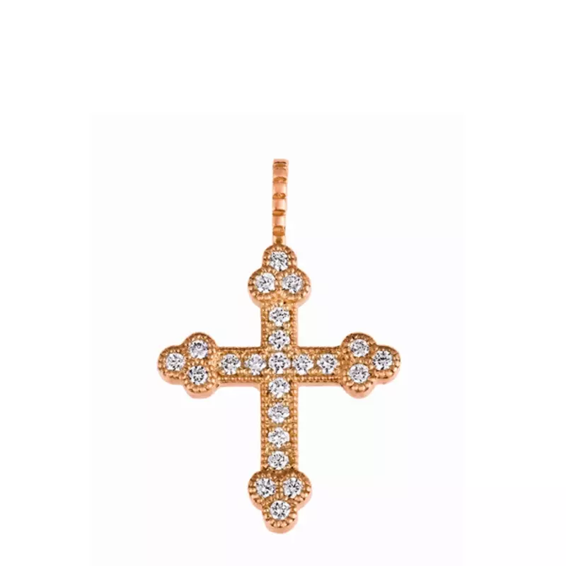 Croix Célestine or rose & diamants