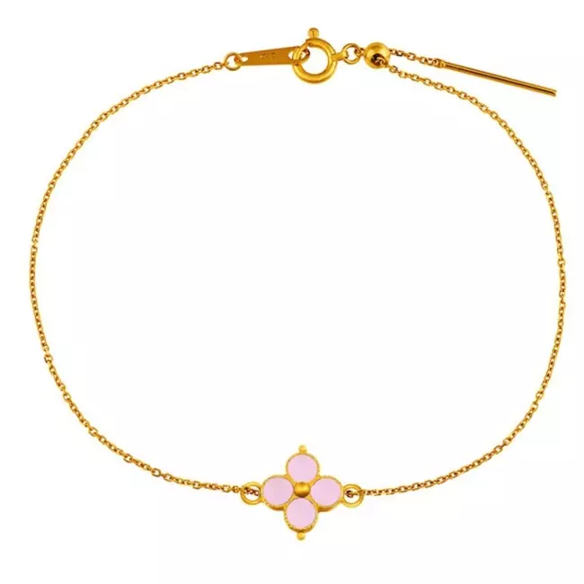 BRACELET REGLABLE CROIX EMAILLEE ROSE CLAIR