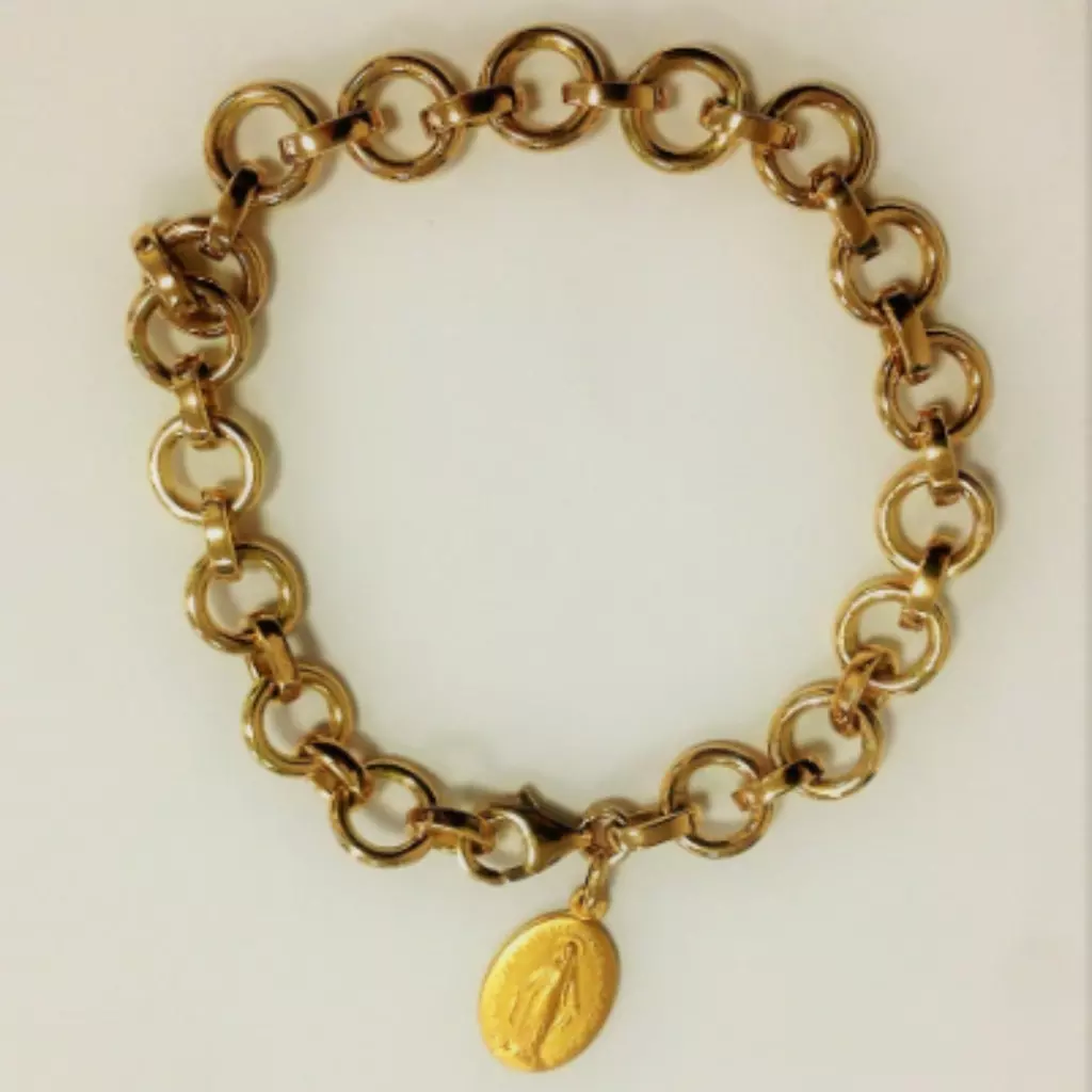 Ancien bracelet Chaine Tank Maille Gourmette Plaquer Or Art Déco religieux