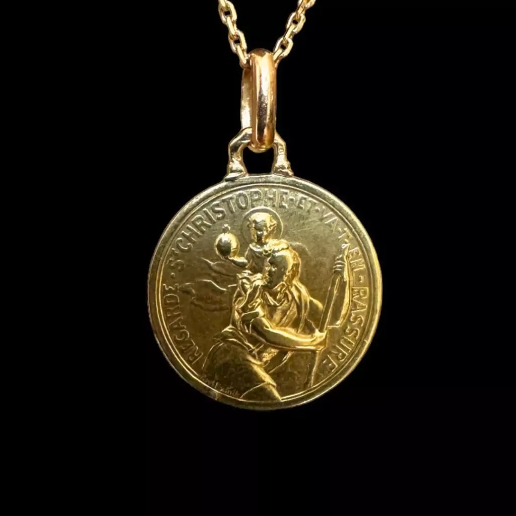 Plaque Vélo émaillée Ancienne - Saint Christophe Religieux - Médaille Cycliste