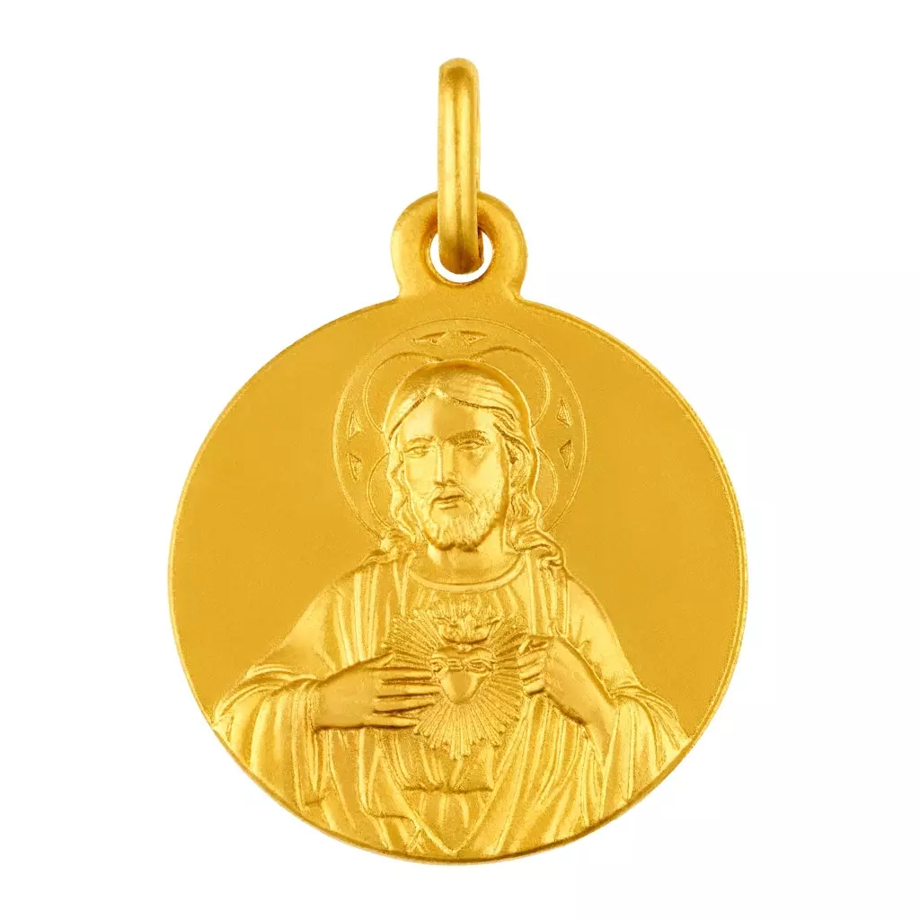 Médaille Pendentif Sacré Cœur De Jésus - 'Je Vous Aime Et Vous Adore' - Métal Argenté