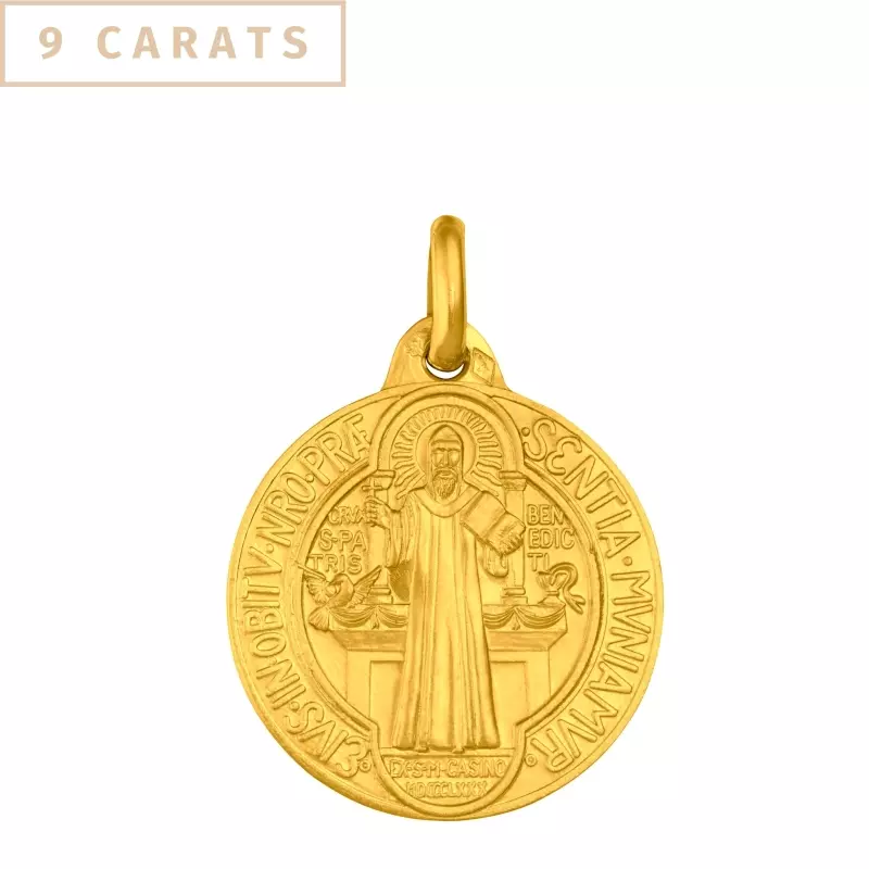 Médailles de baptême Or 9 carats - Médaille Saint Benoit 15mm • Or 9 carats