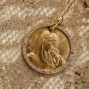 Joaillerie - Médaille Notre Dame de tendresse • Tour diamants et saphir rose - 2