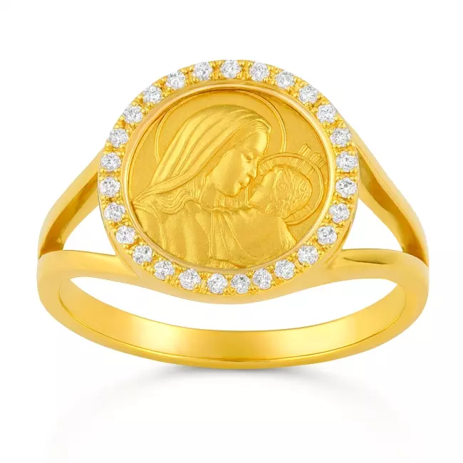 Bague Médaille Notre Dame de la confiance • Diamants