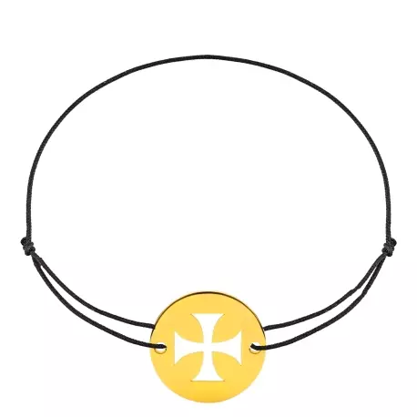 Bracelet cordon avec jeton croix des Templiers en or jaune 18 carats