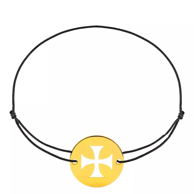 Bracelet cordon avec jeton croix des Templiers en or jaune 18 carats