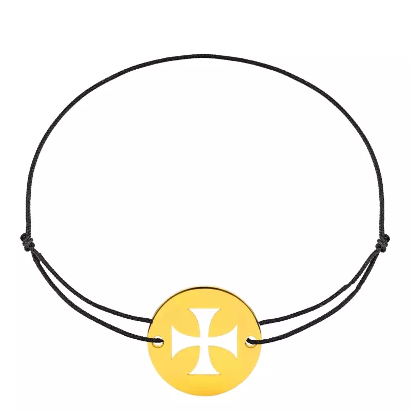 Bracelet sur cordon - Bracelet Cordon Croix des Templiers • Or Jaune 18 Carats