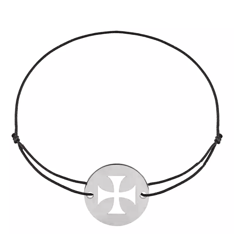 Bracelet sur cordon - Bracelet Cordon Croix des Templiers • Or Blanc 18 Carats