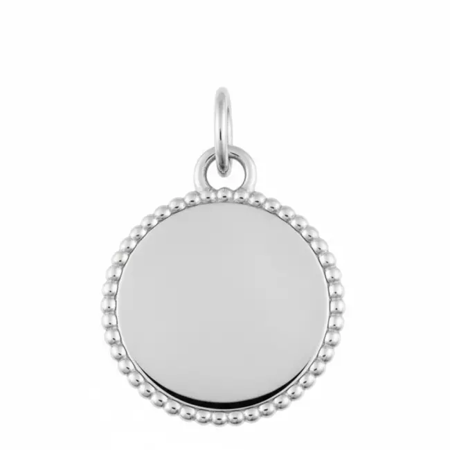 médaille jeton perlé 15mm en or blanc 18 carats personnalisée