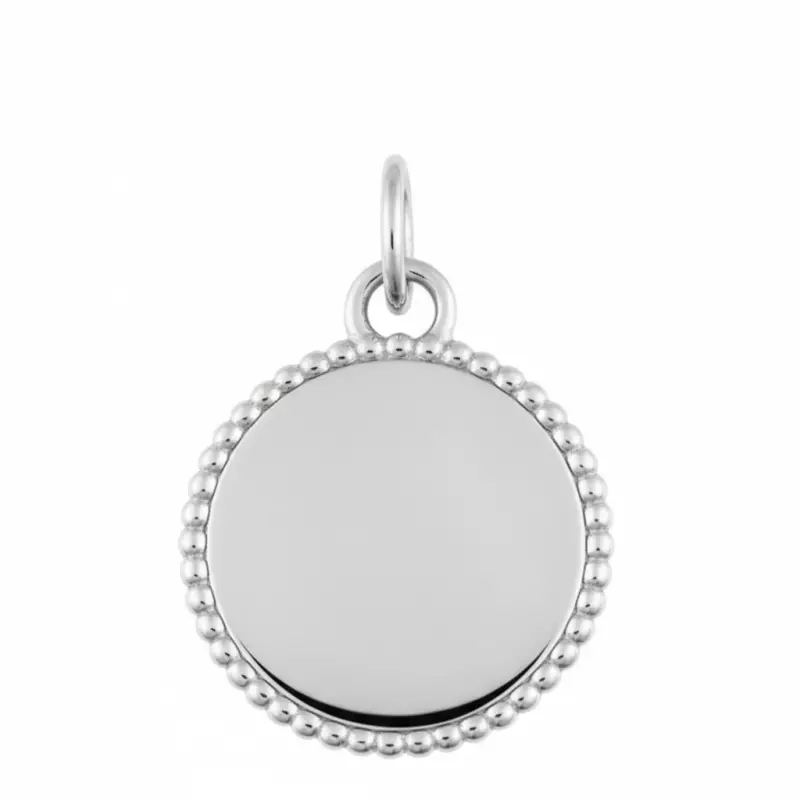 Pendentif personnalisé - Médaille jeton perlé 15 mm en or blanc 18 carats à personnaliser