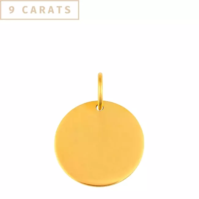 médaille jeton 10mm en or jaune 9 carats personnalisée
