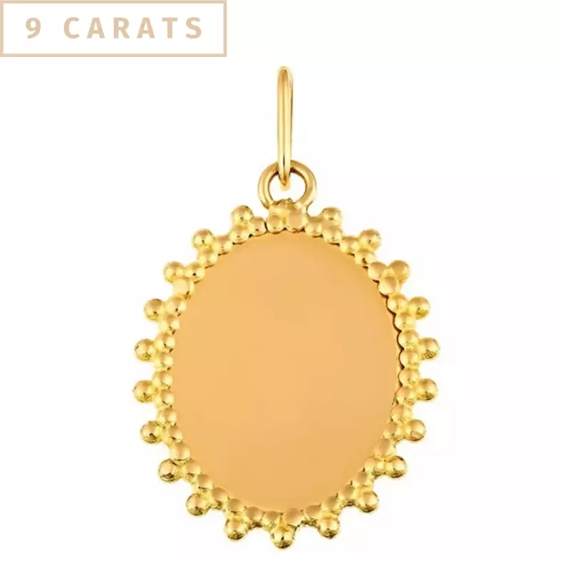 Pendentif personnalisé - Médaille jeton double perlé 17 mm en or jaune 9 carats à personnaliser