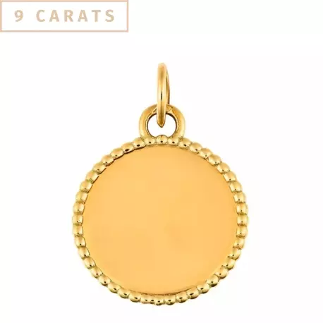 Médaille jeton perlé 15 mm en or jaune 9 carats à personnaliser