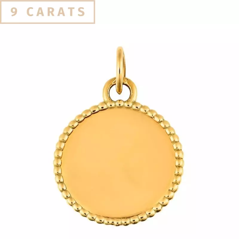 Pendentif personnalisé - Médaille jeton perlé 15 mm en or jaune 9 carats à personnaliser