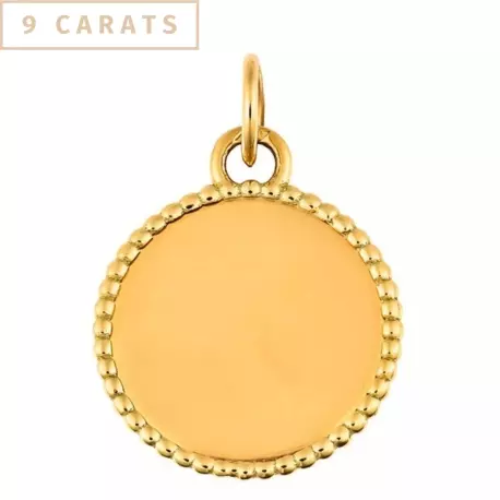 médaille jeton perlé 18mm en or jaune 9 carats personnalisée