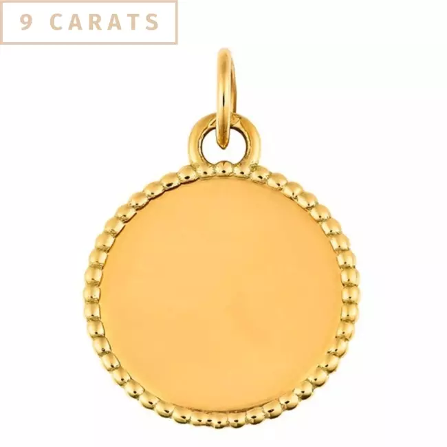 médaille jeton perlé 18mm en or jaune 9 carats personnalisée