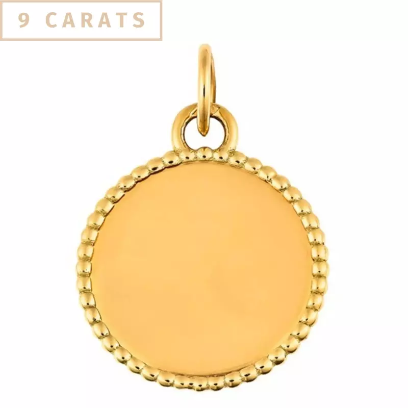 Pendentif personnalisé - Médaille jeton perlé 18 mm en or jaune 9 carats à personnaliser