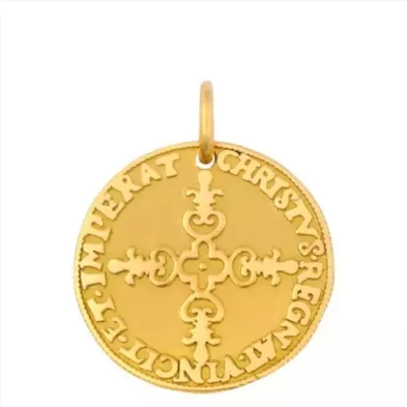 MEDAILLE CROIX LOUIS XIII 9 CARATS
