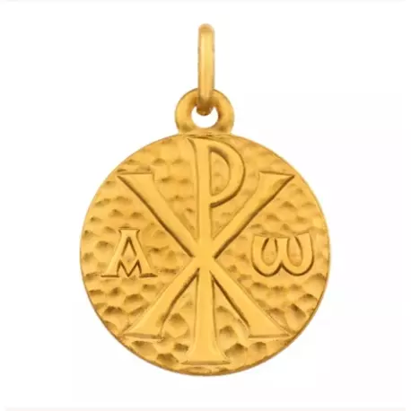 médaille Chrisme martelé en or jaune 9 carats