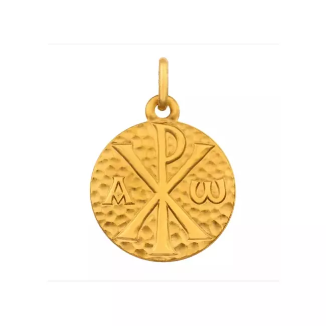 médaille Chrisme martelé en or jaune 9 carats