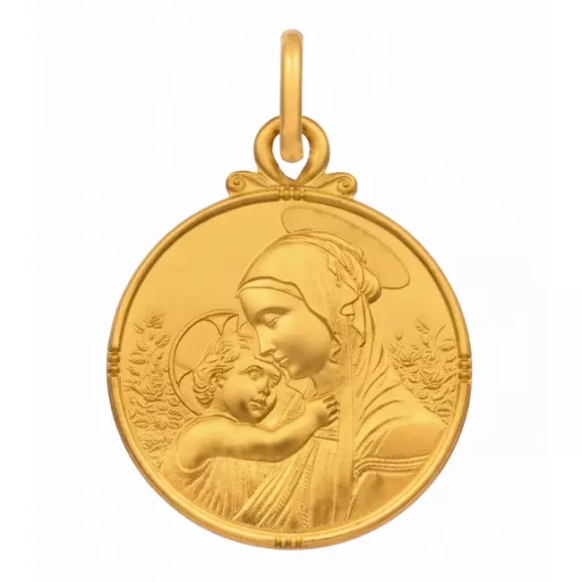 Médaille de baptême Madone de Botticelli en or jaune 9 carats