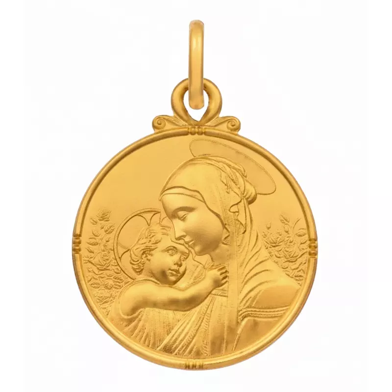Médaille Vierge à l'Enfant - Médaille Madone de Botticelli en or jaune 9 carats