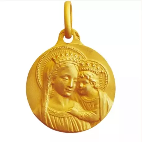 Médaille Vierge couronnée à l’Enfant or jaune 9 carats