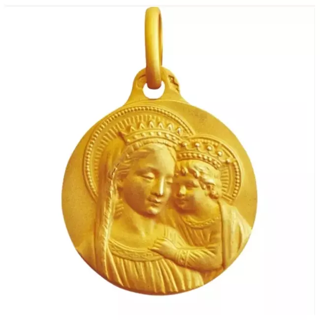 Médaille Vierge couronnée à l’Enfant or jaune 9 carats