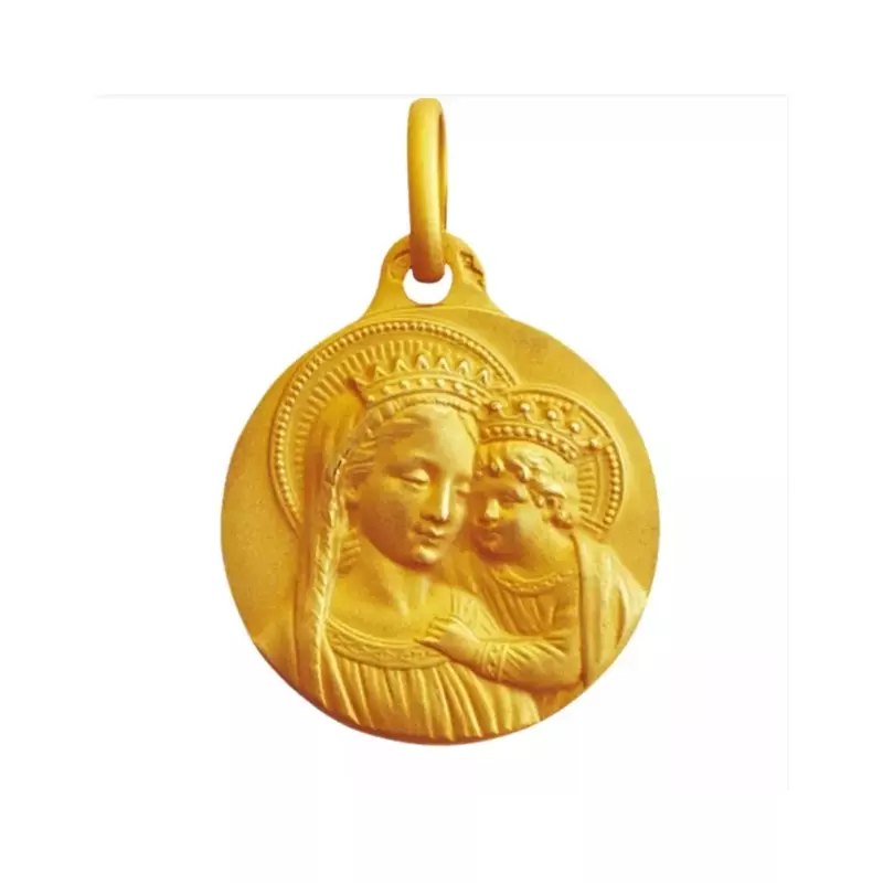 Créations Maison la Couronne - Médaille Vierge Couronnée à l’Enfant en or jaune 9 carats