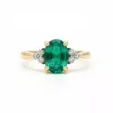 Bague - Bague pierre précieuse ovale – Émeraude, diamants et or jaune 18 carats - 0